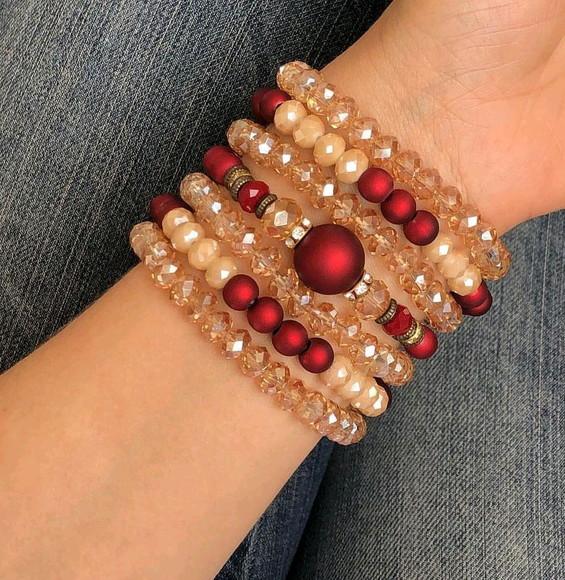 Mix De Pulseiras Cristal Mel com Vermelho