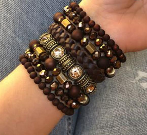 Mix De Pulseiras Cristal Marrom