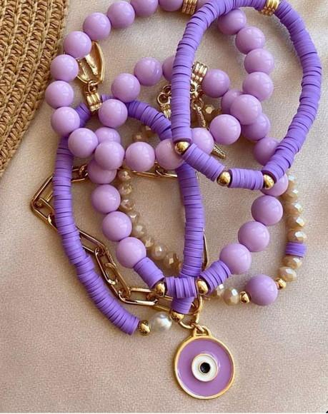 Mix de Pulseiras Lila Lilás com Fimo