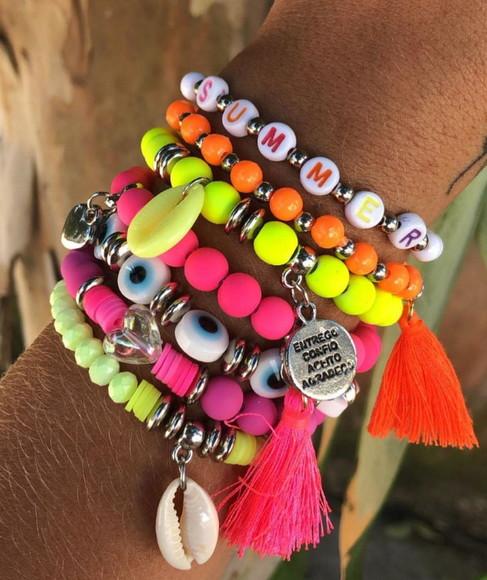 Mix de Pulseiras Neon com Pingente Hooponopono