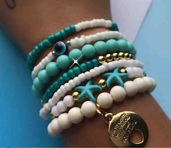 Pré Venda - Mix De Pulseiras Estrelas Turquesa Ho?oponopono