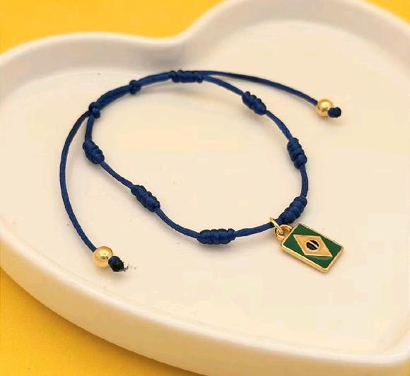 Pulseira 7 Nós Brasil Core - Pingente Bandeira do Brasil