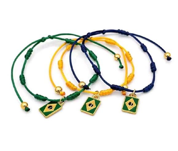 Pulseira 7 Nós Brasil Core - Pingente Bandeira do Brasil