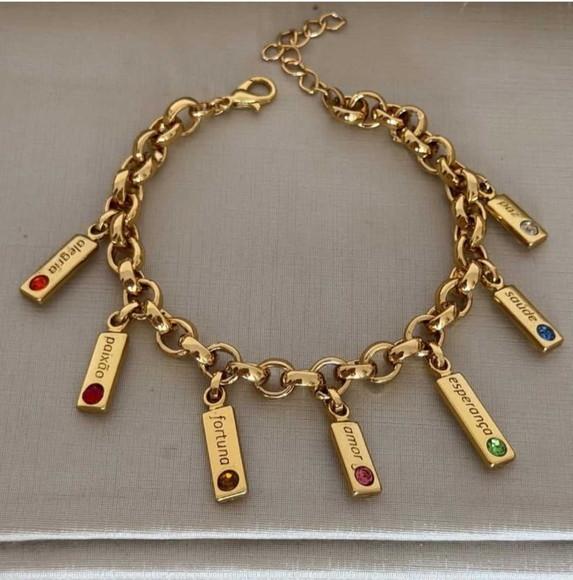 Pulseira Banhada em Correntaria com Pingentes Persolados