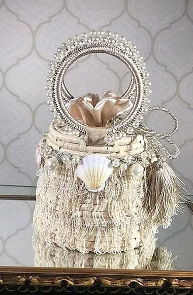 Bolsa de Palha Loulou - Franjas Com Conha e Strass - Delux