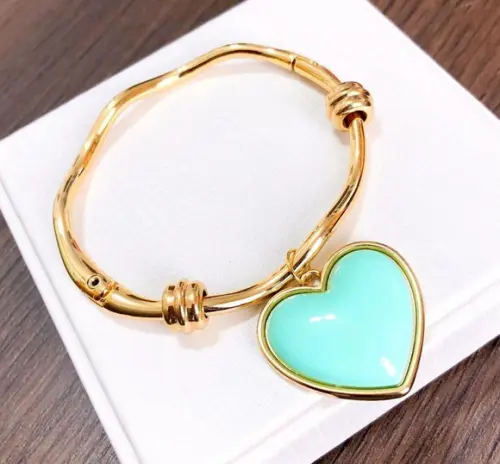 Bracelete Banhado Com Coração Turquesa