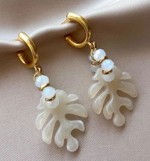 Brinco Argola com Cristais e Folhinha