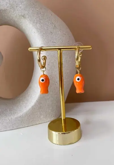 Brinco Argola Peixe Cerâmico - Banhado - Hipoalergênico