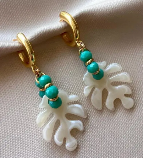 Brinco Argola com Cristais e Folhinha