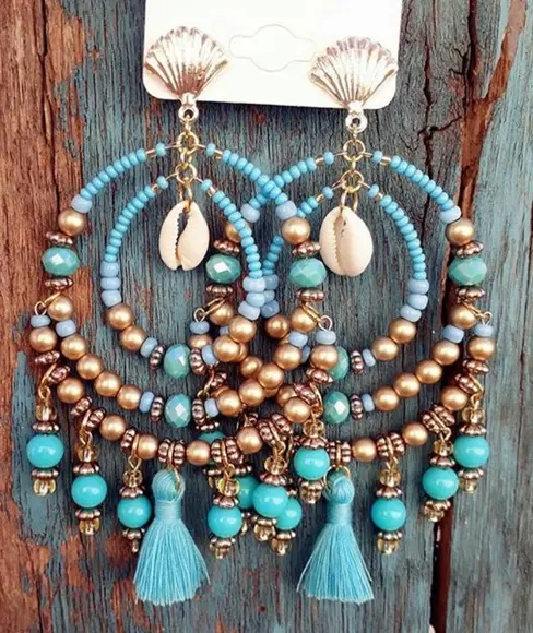 Brinco Argolado Turquesa com Cobre