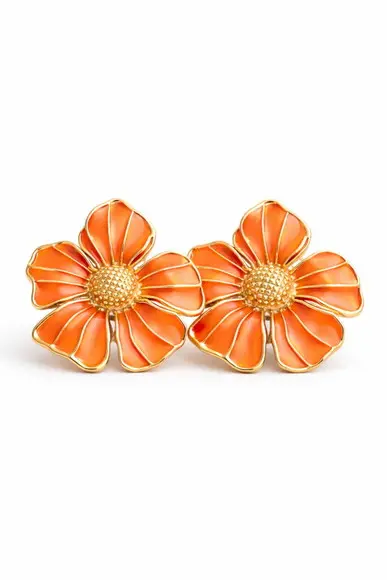 Brinco de Metal Resinado Flor Coral | Verão - Festa Moana