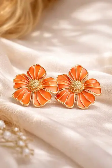 Brinco de Metal Resinado Flor Coral | Verão - Festa Moana