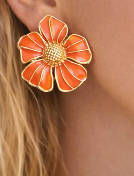 Brinco de Metal Resinado Flor Coral | Verão - Festa Moana