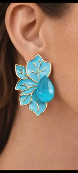 Brinco de Metal Resinado Flor Turquesa | Colorido | Presente