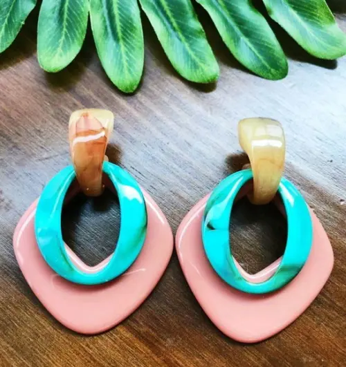Brinco de Resina Duo Rose in Turquesa