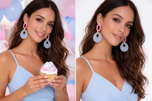 Brinco de Resina Revelação Rosa e Azul Fosca | Leve