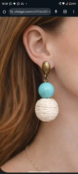 Brinco Feminino Bolas Off Rústica e Turquesa | Casual Leve