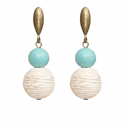 Brinco Feminino Bolas Off Rústica e Turquesa | Casual Leve