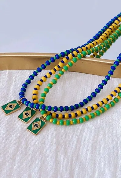 Colar Chocker Brasil com Bandeira - Valor Unitario