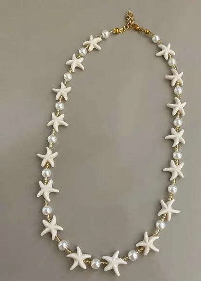 Gargantilha Chocker Estrela do Mar de Pedra e Pérolas