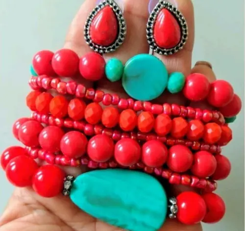 Kit de Pulseiras Vermelho + Brinco