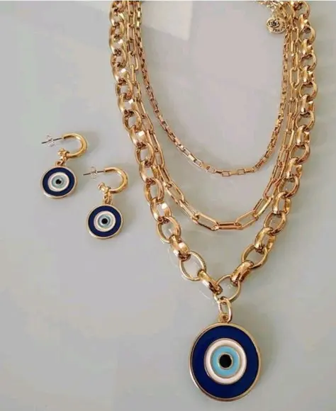 Mix de Colares Olho Grego + Argola _Banhado a Ouro