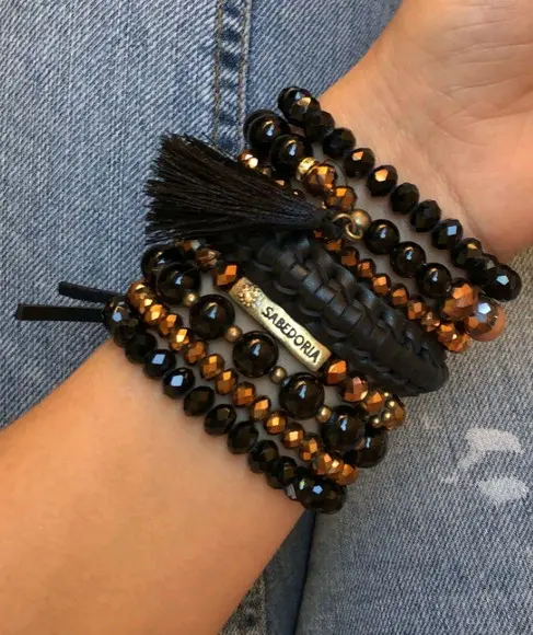 Mix de Pulseiras Cristal Deluxe - Black Gold