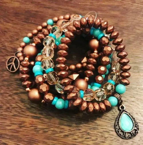 Mix De Pulseiras Cristal Cobre com Turquesa