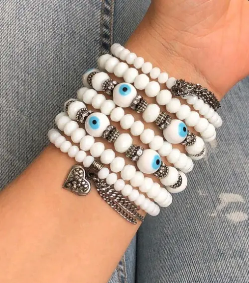 Mix De Pulseiras Cristal Branco com Olho Grego