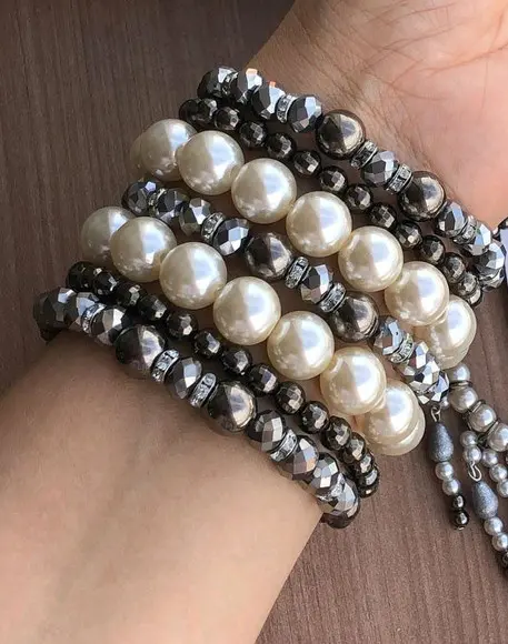 Mix de Pulseiras Cristal Deluxe - Perola