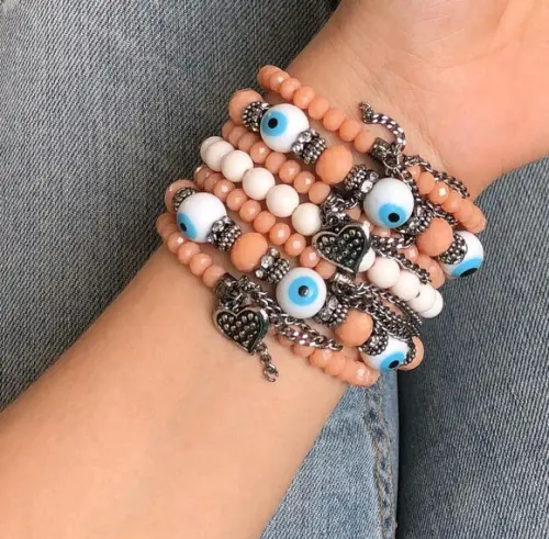Mix De Pulseiras Cristal e Olho Grego