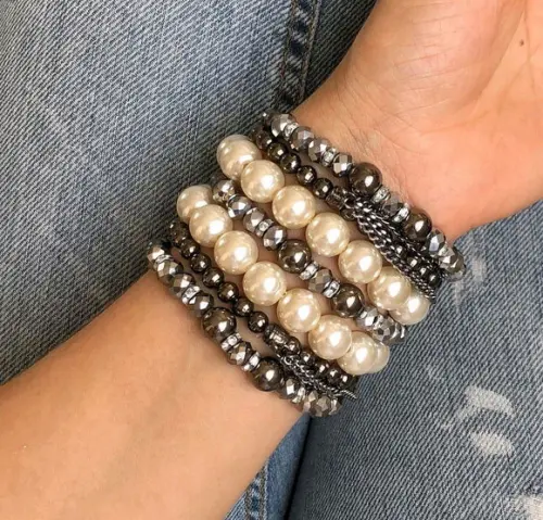 Mix De Pulseiras Cristal e Perola