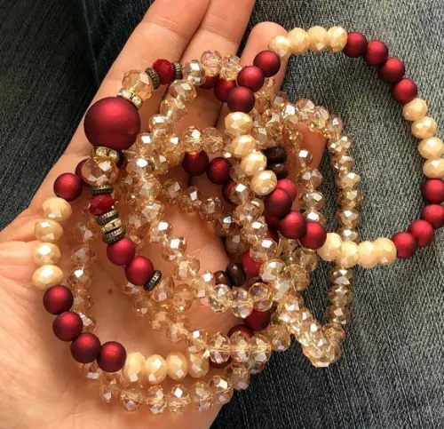Mix De Pulseiras Cristal Mel com Vermelho
