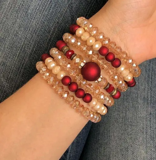 Mix De Pulseiras Cristal Mel com Vermelho