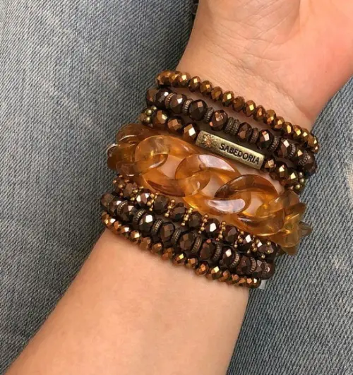Mix De Pulseiras Cristal Marrom Tartaruga