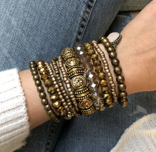 Mix De Pulseiras Cristal Ouro Velho