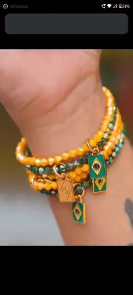 Mix de Pulseiras Cristal Verde e Amarelo com Bandeira Brasil