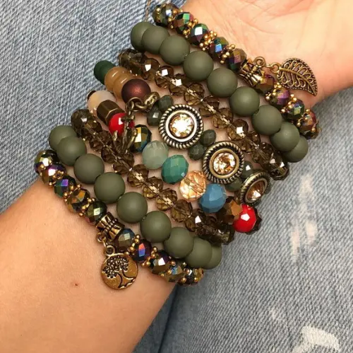 Mix de Pulseiras Cristal Verde Militar