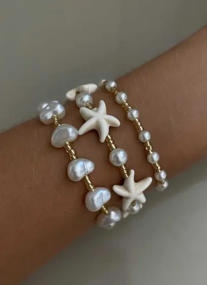 Mix de Pulseiras Estrela do Mar de Pedra e Pérolas