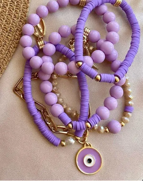 Mix de Pulseiras Lila Lilás com Fimo