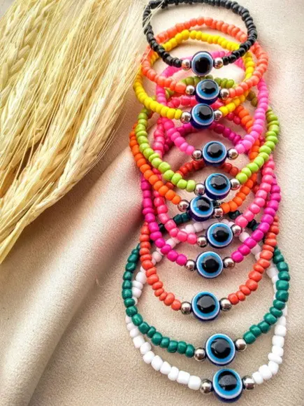 Mix de Pulseiras Miçangas Coloridas e Olho Grego