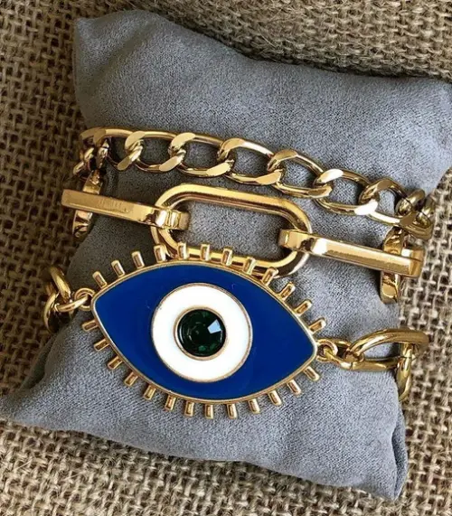 Mix de Pulseiras Proteção Olho Grego Banhado a Ouro