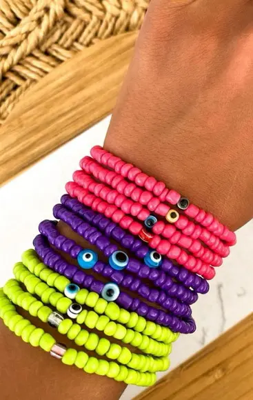 Novo Kit de Pulseiras de Micangas Coloridas Olho Grego