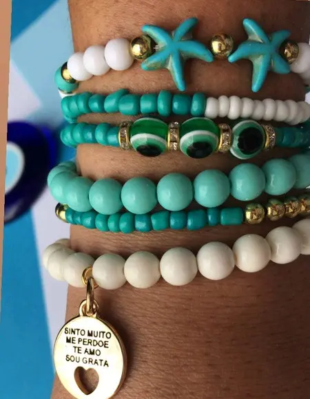 Pré Venda - Mix De Pulseiras Estrelas Turquesa Ho?oponopono