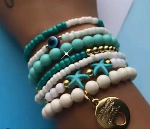 Pré Venda - Mix De Pulseiras Estrelas Turquesa Ho?oponopono