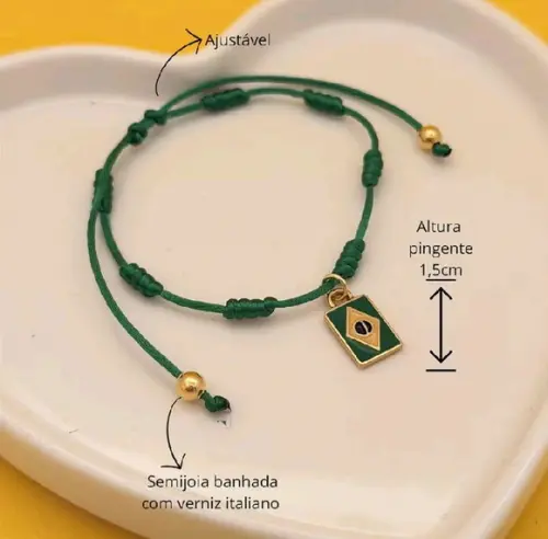 Pulseira 7 Nós Brasil Core - Pingente Bandeira do Brasil
