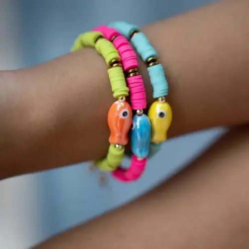 Trio de Pulseiras de Fimo com Peixinhos