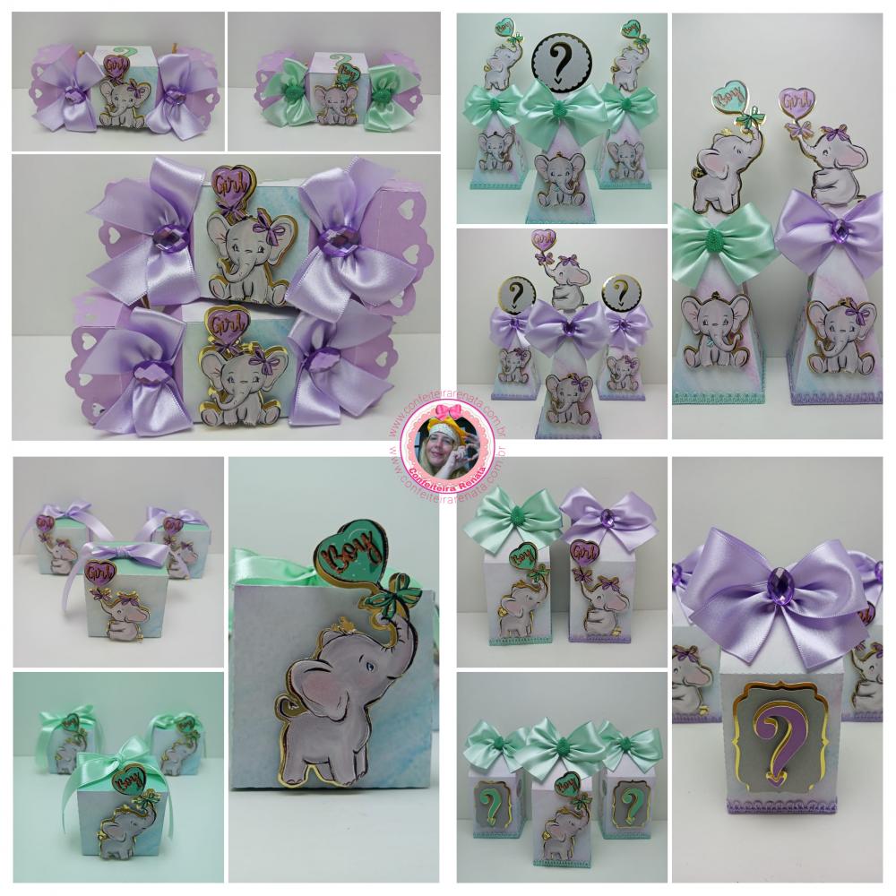 Arquivo de Corte Chá Revelação Elefantinho Lilás e Verde