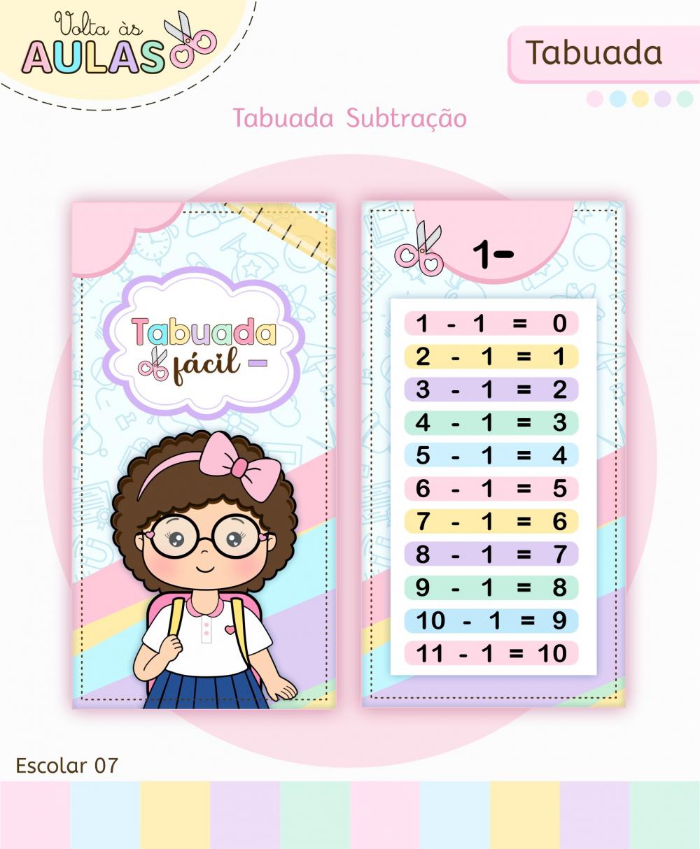 Kit Tabuada Menina Volta às Aulas Arquivo Digital em PNG e PDF