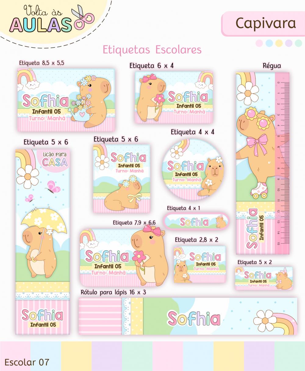 Kit Capivara Menina Volta às Aulas Arquivo Digital em PNG e PDF